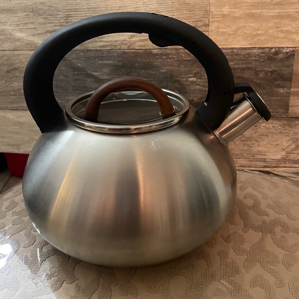 Brandani Stainless Steel Whistling Tea Kettle Induction Stovetop Silver Black